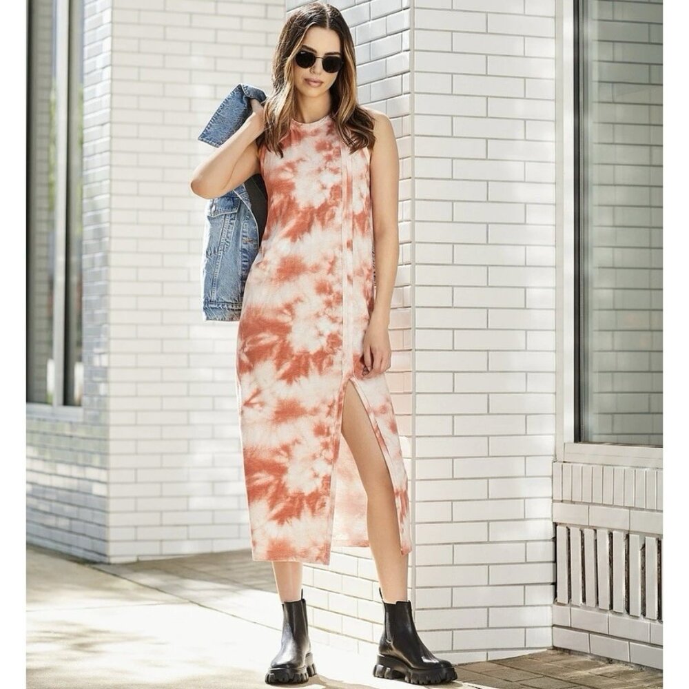 Gianni Bini Tank Dress Tie Dye Midi Sleeveless Slit Rust Orange